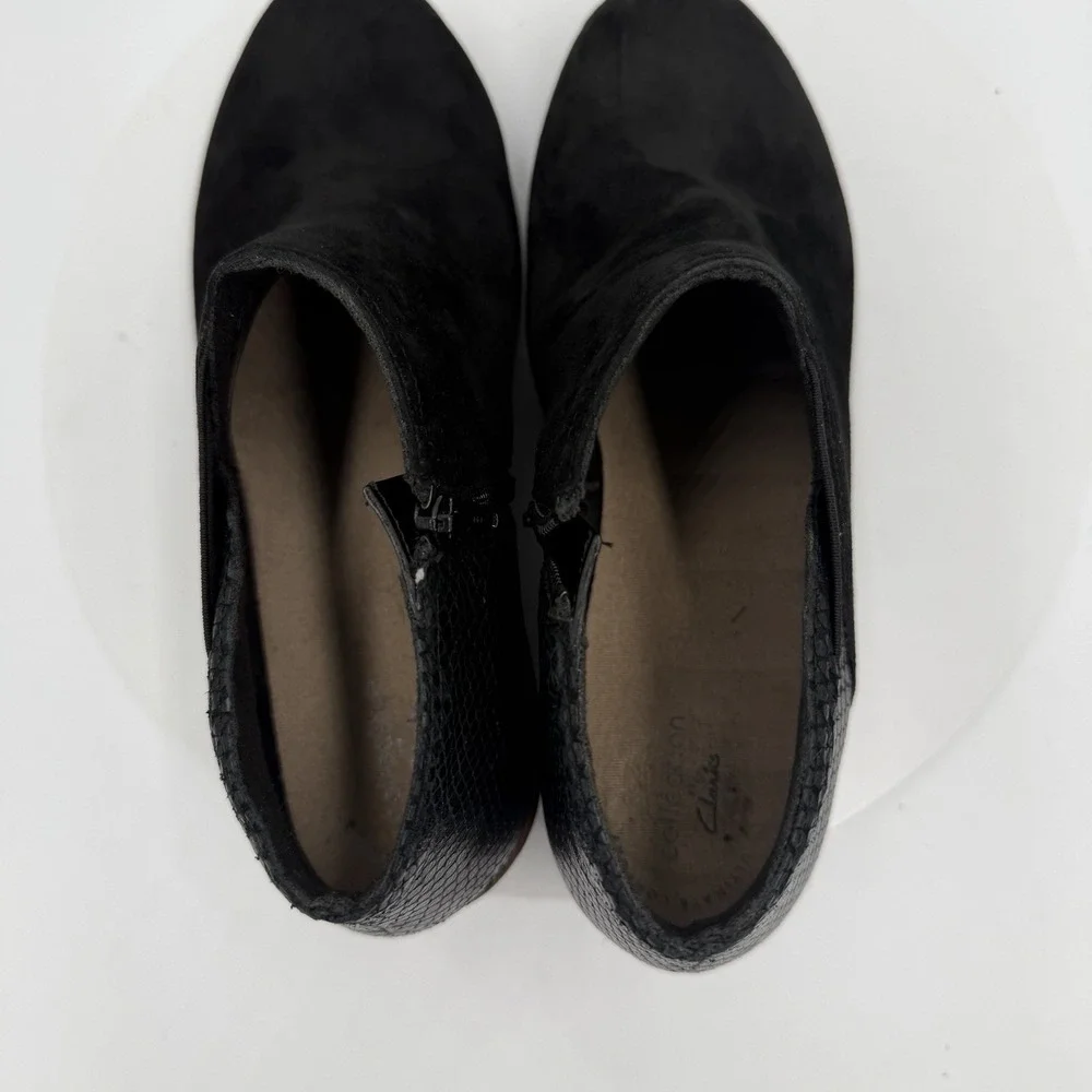 Clarks Wedge Heel Boots Womens 9.5M Mazy Harwich Black‎ Side Zip Bootie Leather